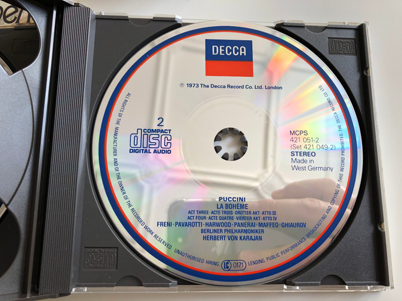 Puccini – La Bohème / Freni, Pavarotti, Harwood, Panerai, Maffeo, Ghiaurov / Berliner Philharmoniker , Herbert Karajan / Decca 2x Audio CD Stereo / 421 049-2