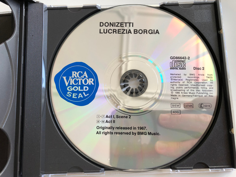Donizetti ‎– Lucrezia Borgia / Montserrat Caballe, Shirley Verrett, Alfredo Kraus / Jonel Perlea, RCA Italiana Opera Orchestra & Chorus / RCA Victor Gold Seal 2x Audio CD 1989 / GD86642