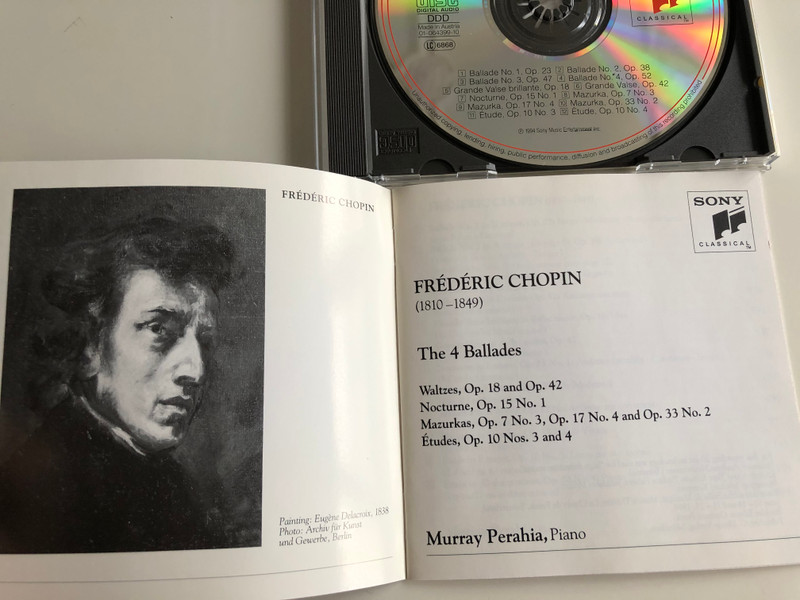 Chopin – 4 Ballades / Walzes, Op.18 and Op.42, Nocturne, Op. 15, No. 1, Mazurkas Op.7, No.3, Op.17 No.4 and Op.33, No.2, etudes Op.10, No.3 and 4 / Murray Perahia ‎/ Sony Classical ‎Audio CD 1994 / SK 64399