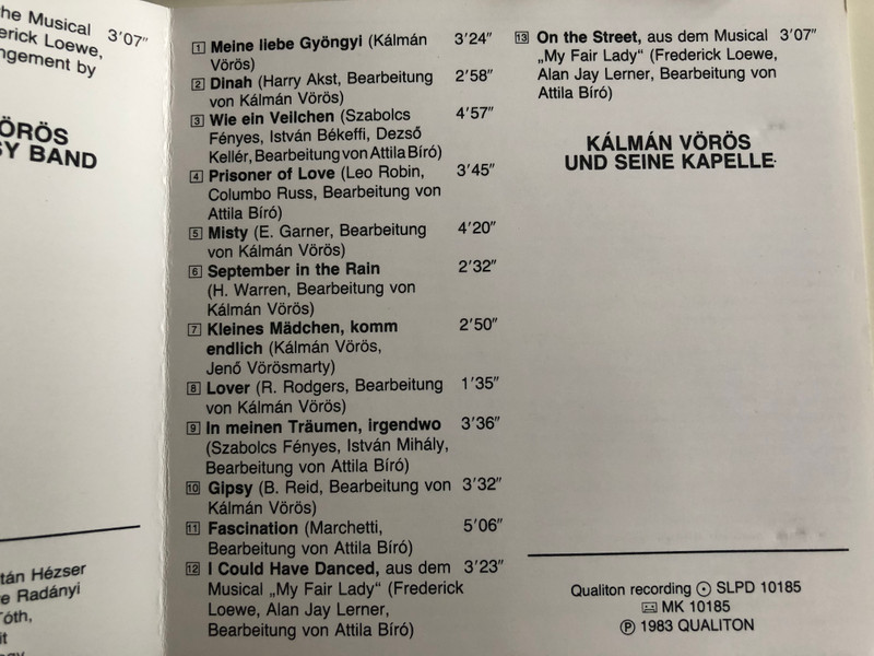 Evergreens - Kálmán Vörös And His Gipsy Band / September in the rain, Prisoner of Love, My Fair Lady, Fascination, Misty, Lover, Dinah / Qualiton Audio CD 1994 Stereo / HCD 10185