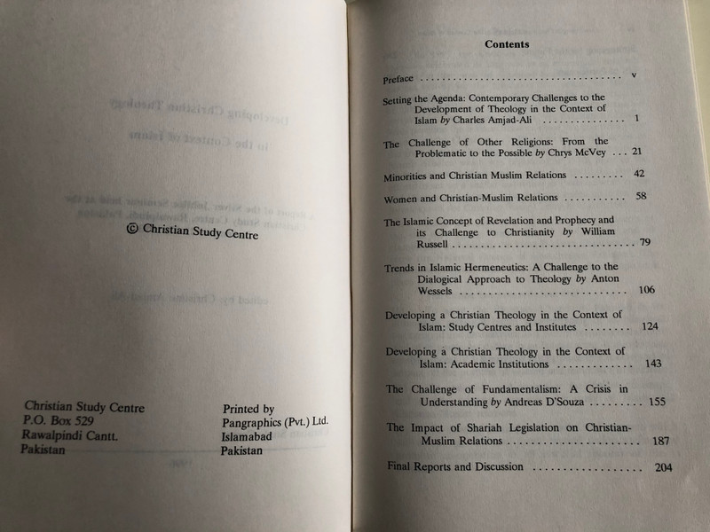 Developing Christian Theology in the Context of Islam by Christine Amjad-Ali / Christian Study Centre, Rawalpindi 1996 / Paperback / A Report of the Silver Jubilee Seminar held at the Christian Study Centre, Rawalpindi, Pakistan, November 22-27, 1993 (DevelopingChristianTheology)