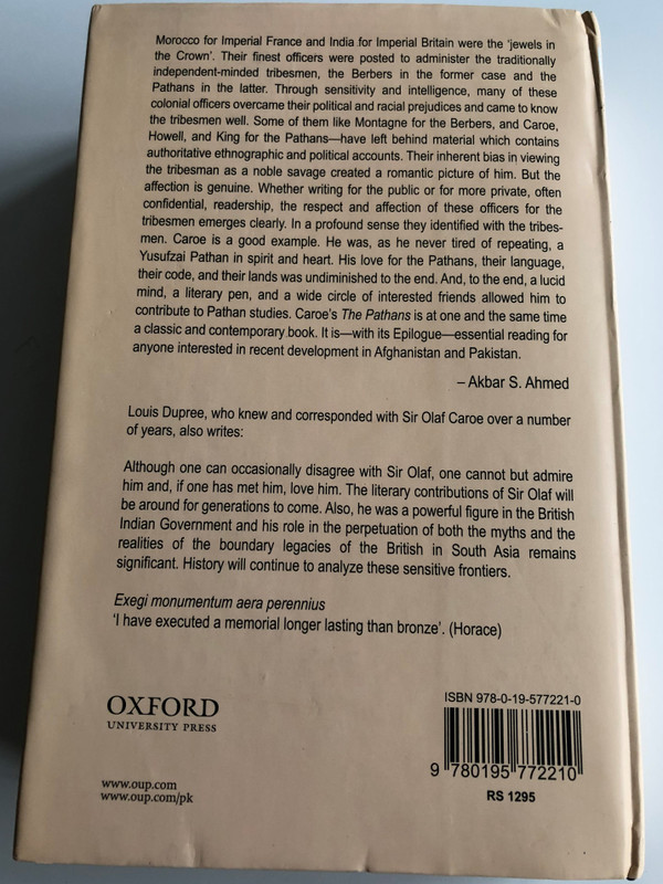 The Pathans by Sir Olaf Caroe / With an epilogue on Russia / Oxford in Asia Historical Reprints / Oxford University Press 2019 / Hardcover (978-0195772210)