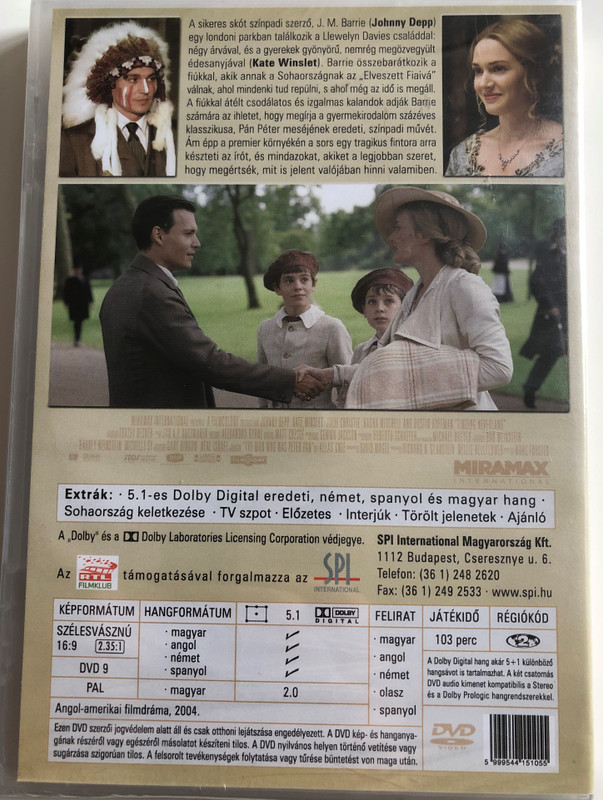 Finding Neverland DVD 2004 Én, Pán Péter / Directed by Marc Forster / Starring: Johnny Depp, Kate Winslet, Julie Christie, Dustin Hoffman (5999544151055)