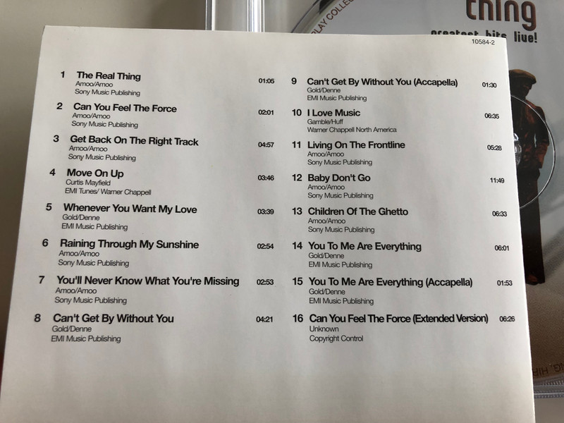 The Real Thing ‎– Greatest Hits Live! / You To Me Are Everything, Can't Get By Without You, Can You Feel The Force, and many more / A Play Collection ‎Audio CD 2005 / 10584-2
