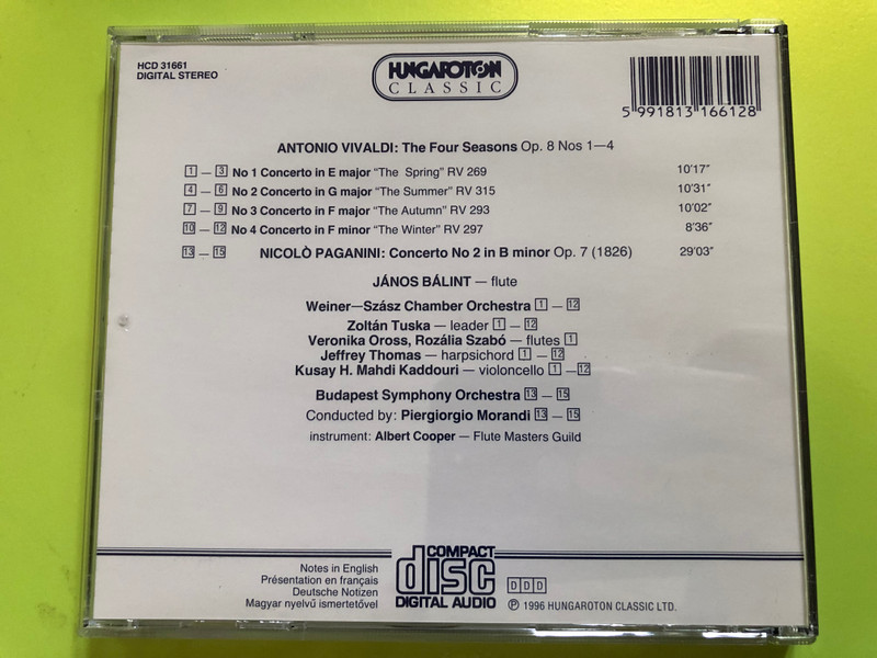 Violin Favourites on Flute | Vivaldi: The Four Seasons / Paganini: Concerto No. 2 “La Campanella” | Hungaroton Classic CD (5991813166128)