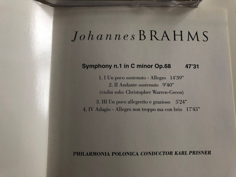 Johannes Brahms ‎– Symphony N. 1 In C minor Op.68 / Classic Art Audio CD 2000 / CA 196