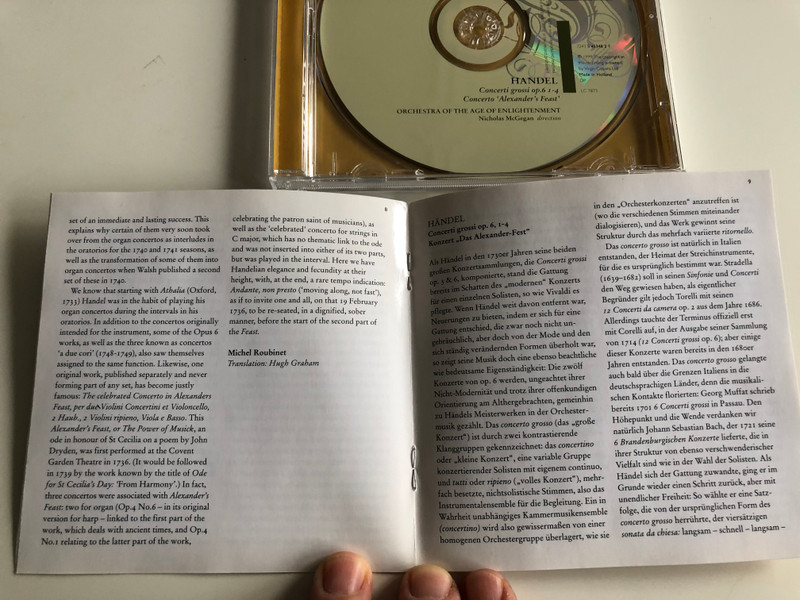 Handel - Concerti grossi op. 6 nos 1-4, Concerto 'Alexander's Feast' / Orchestra of the Age of Enlightenment - Nicholas McGegan / Virgin Audio CD 1999 / LC 7873