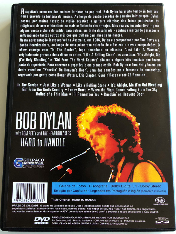 Hard to Handle DVD Bob Dylan with Tom Petty and The Heartbreakers / In the Garden, Like a Rolling Stone, I'll remember you / Golpaco (7892860023335)
