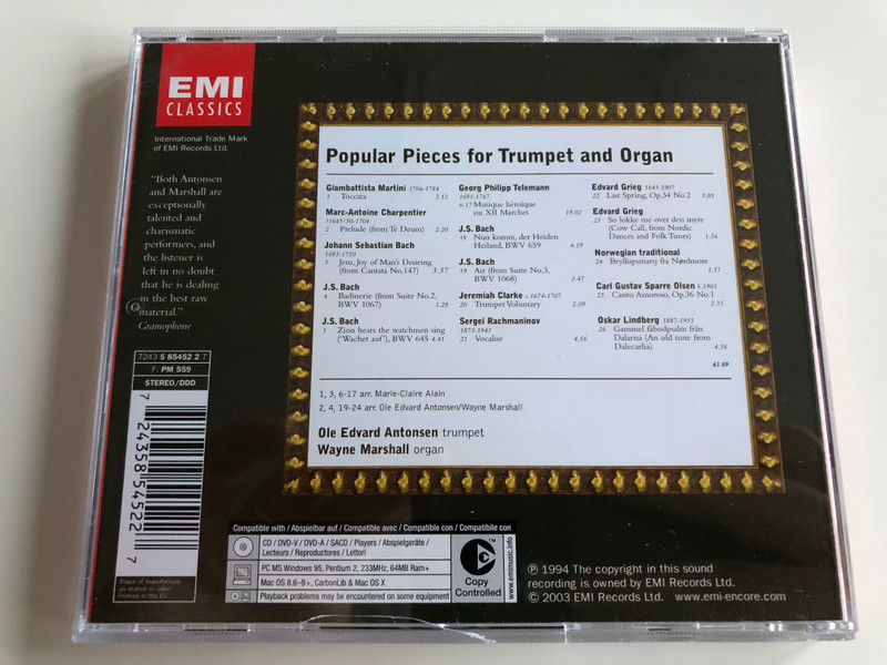 Popular Pieces For Trumpet And Organ / Ole Edvard Antonsen, Wayne Marshall / EMI Classics ‎Audio CD 2003 Stereo / 5 85452 2