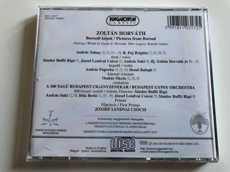 Zoltán Horváth - Borsodi Képek - Pictures From Borsod / A 100 Tagú Budapest Cigányzenekar / Budapest Gypsy Orchestra / Artistic Director: Sandor Buffo Rigo, First Primas: Jozsef Lendvai Csocsi / Hungaroton Classic ‎Audio CD 2002 Stereo / HCD 10317