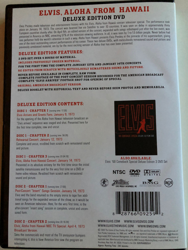 Elvis - Aloha from Hawaii / Deluxe Edition DVD 2004 / 2x DVD Set / BMG / Over 4 hours of video / Elvis Presley previously unseen material (828766092592)