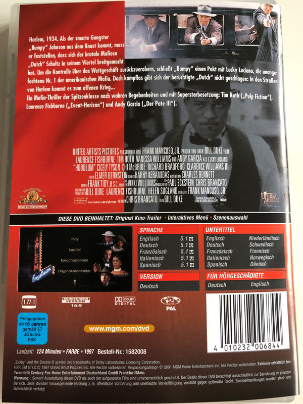 Hoodlum DVD 1997 Harlem, N.Y.C Der Preis Der Macht / Directed by Bill Duke / Starring: Laurence Fishburne , Tim Roth, Vanessa Williams, Andy García (4010232006844)