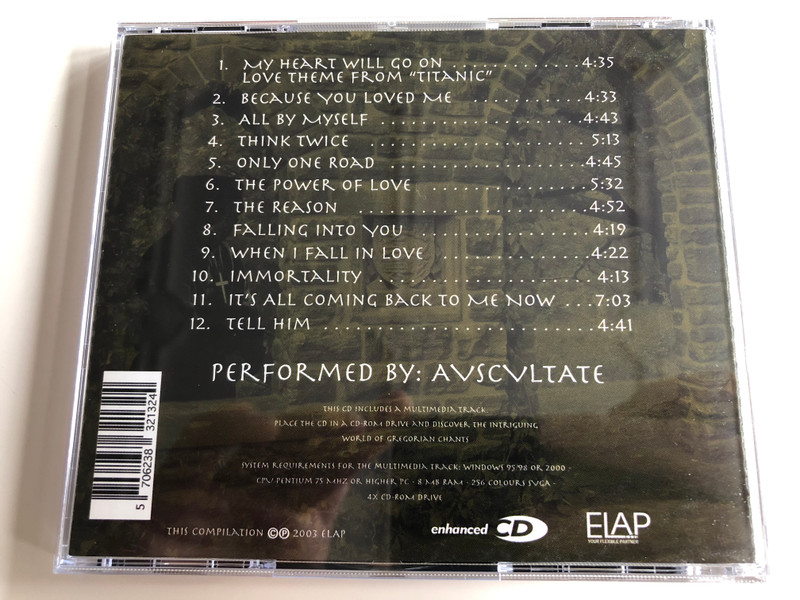 Gregorian Chants - The Songs Of Celine Dion / Performed By Avscvltate / Elap Music ‎Audio CD 2003 / 50020102