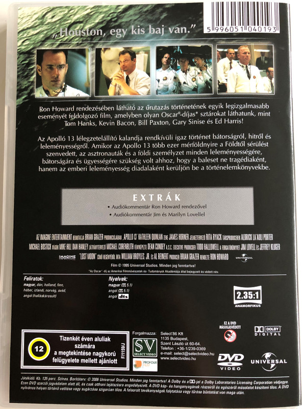 Apollo 13 DVD 1995 / Directed by Ron Howard / Starring: Tom Hanks, Kevin Bacon, Bill Paxton, Gary Sinise, Ed Harris (5996051040193)