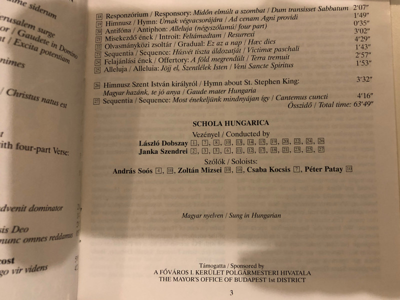 Gregorian Chants in Hungarian / Advent, Christmas, Epiphany, Holy Week, Easter, Pentecost / Schola Hungarica, Conducted By Laszlo Dobszay, Janka Szendrei / Hungaroton Classic Audio CD 2004 Stereo / HCD 32157
