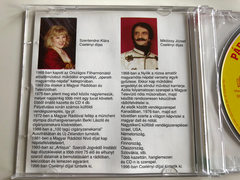 Paros Csillag Az Eg Aljan... / A Hoffmann / Hungarian Songs / Kalman Olah and Gipsy band / Klara Szentendrei, Jozsef Miklossy / Moni & Fanni Bt. Audio CD / MFCD 001 / Hungarian Folk Gypsy Music