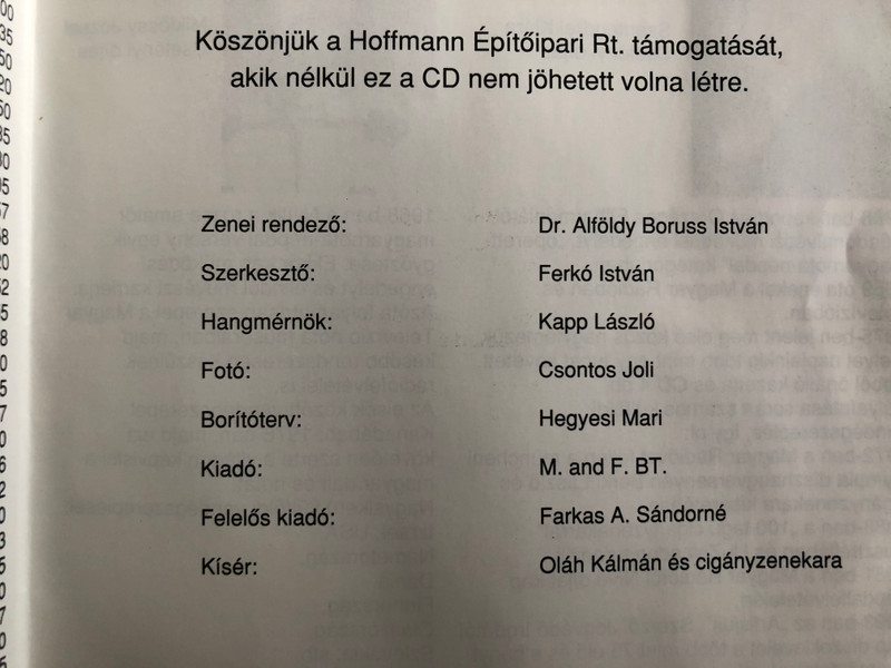 Paros Csillag Az Eg Aljan... / A Hoffmann / Hungarian Songs / Kalman Olah and Gipsy band / Klara Szentendrei, Jozsef Miklossy / Moni & Fanni Bt. Audio CD / MFCD 001