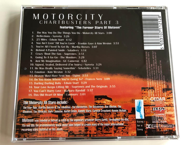 Motor City - Chartbusters, Part 3 / Featuring ''The Former Stars Of Motown'' / Martha Reevers, The Supremes, The Monitors, The Elgins, Edwin Starr, Syreeta, The Originals, The Contours / Going For A Songs Audio CD / GFS121