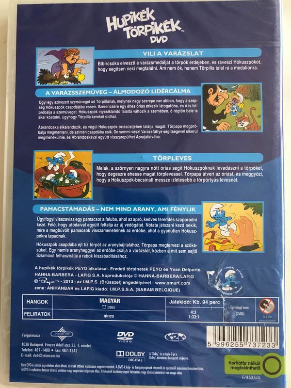 Smurfs 2. DVD 1982 Hupikék törpikék 2. / Episodes from Season 1 / Created by Peyo / Episodes: Vili a varázslat, A varázsszemüveg, Törpleves, Pamacstámadás, Nem mind arany, ami fénylik (5996255737233)