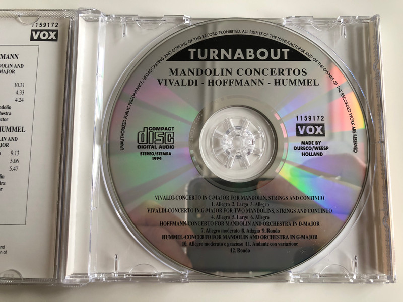 Mandolin Concertos / Vivaldi - Hoffmann - Hummel / Mandolin: Paul Grund, Arthur Rumetsch, Elfriede Kunschak, Edith Bauer-Slais / Dureco Audio CD 1994 Stereo / 1159172