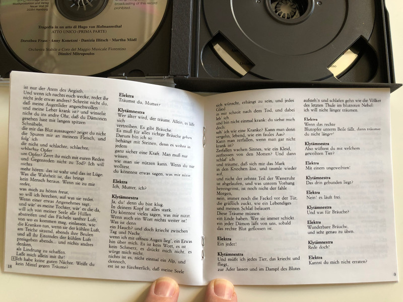 Richard Strauss ‎– Elektra / Anny Konetzni, Martha Modl, Daniza Ilitsch, Hans Braun / Orchestra Stabile E Coro Del Maggio Musicale Fiorentino, Dimitri Mitropoulos / Hommage 2x Audio CD 2000 Stereo / 7001841 - HOM