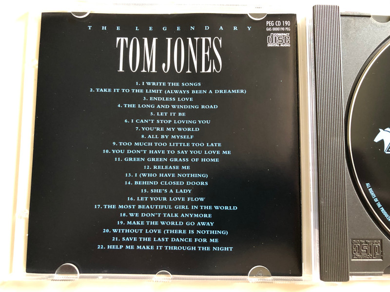 The Legendary Tom Jones / Including Green Green Grass Of Home, Save The Last Dance For Me, I Can´t Stop Loving You, She's A Lady, Release Me / Pegasus ‎Audio CD 1999 / PEG CD 190