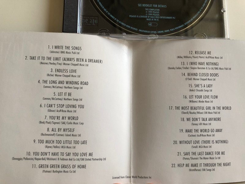 The Legendary Tom Jones / Including Green Green Grass Of Home, Save The Last Dance For Me,  I Can´t Stop Loving You, She's A Lady, Release Me / Pegasus ‎Audio CD 1999 / PEG CD 190