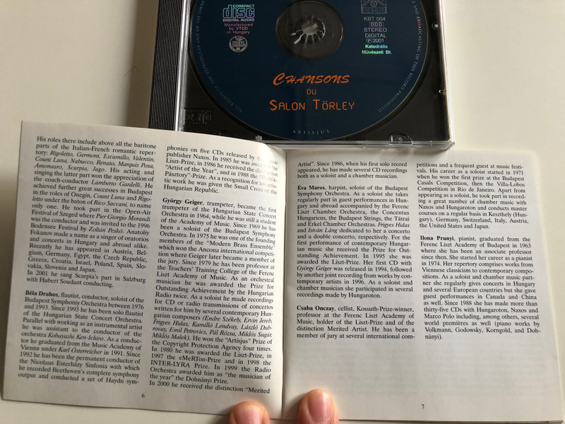 Chansons du Salon Torley / Katedralis Muveszeti Bt. Audio CD 2001 Stereo / KBT 004