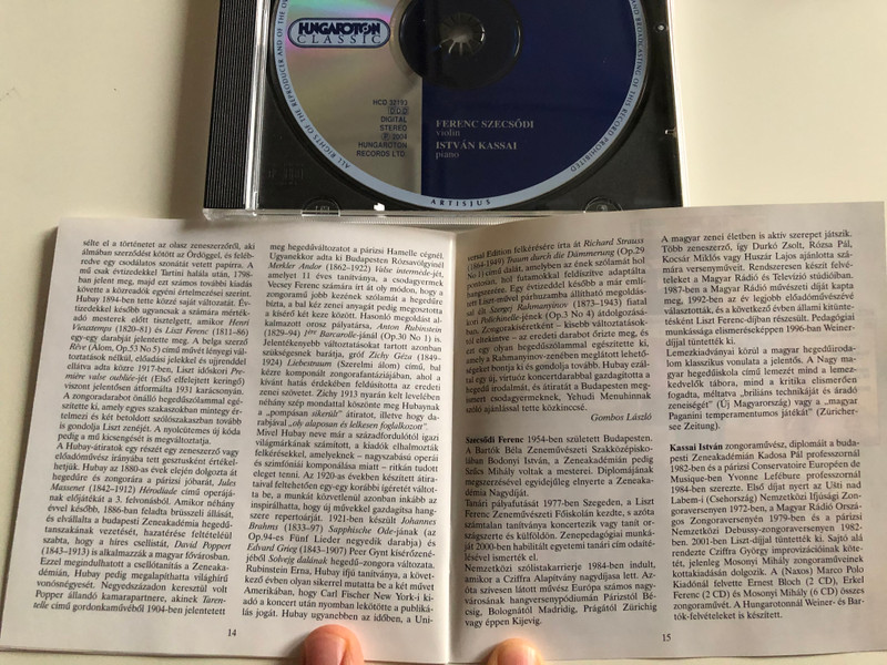 Jenő Hubay - Works For Violin and Piano Vol. 7 / Transcriptions - Popper, Liszt, Grieg, Brahms, Rachmaninoff, R. Strauss, Handel, Tartini, Bach / Violin: Ferenc Szecsodi, Piano - Istvan Kassai / Hungaroton Classic Audio CD 2004 Stereo / HCD 32193
