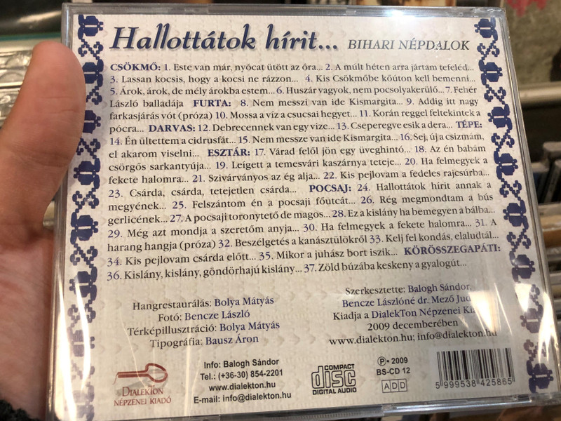Bencze Lászlóné Dr. Mező Judit ‎– Hallottátok Hírit / Bihari Népdalok / Authentic Hungarian Folk Music / Kodály Zoltán, tiszteletére / Dialekton Népzenei Kiadó ‎Audio CD 2009 / BS-CD 12