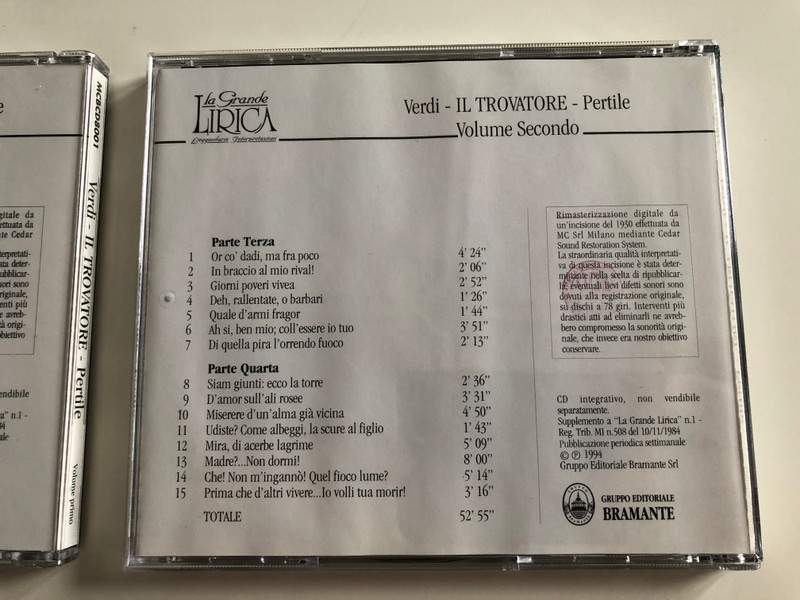Giuseppe Verdi - Il Trovatore - Volume Primo, Volume Secondo / Aureliano Pertile / Apollo Granforte, Professori D' Orchestra Del Teatro Alla Scala Di Milano / Gruppo Editoriale Bramante ‎2x Audio CD 1994 / MCBCD8001, MCBCD8002