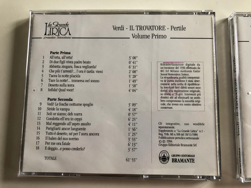 Giuseppe Verdi - Il Trovatore - Volume Primo, Volume Secondo / Aureliano Pertile /  Apollo Granforte, Professori D' Orchestra Del Teatro Alla Scala Di Milano / Gruppo Editoriale Bramante ‎2x Audio CD 1994 / MCBCD8001, MCBCD8002