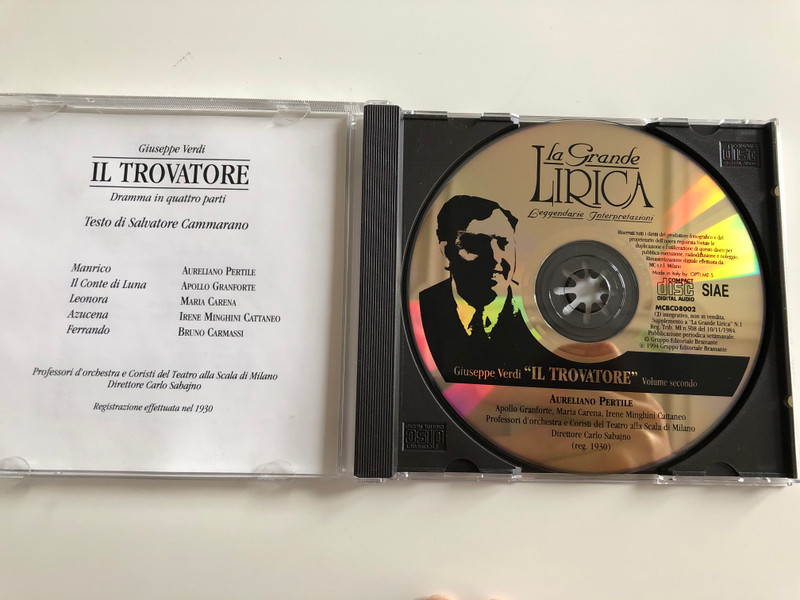 Giuseppe Verdi - Il Trovatore - Volume Primo, Volume Secondo / Aureliano Pertile /  Apollo Granforte, Professori D' Orchestra Del Teatro Alla Scala Di Milano / Gruppo Editoriale Bramante ‎2x Audio CD 1994 / MCBCD8001, MCBCD8002