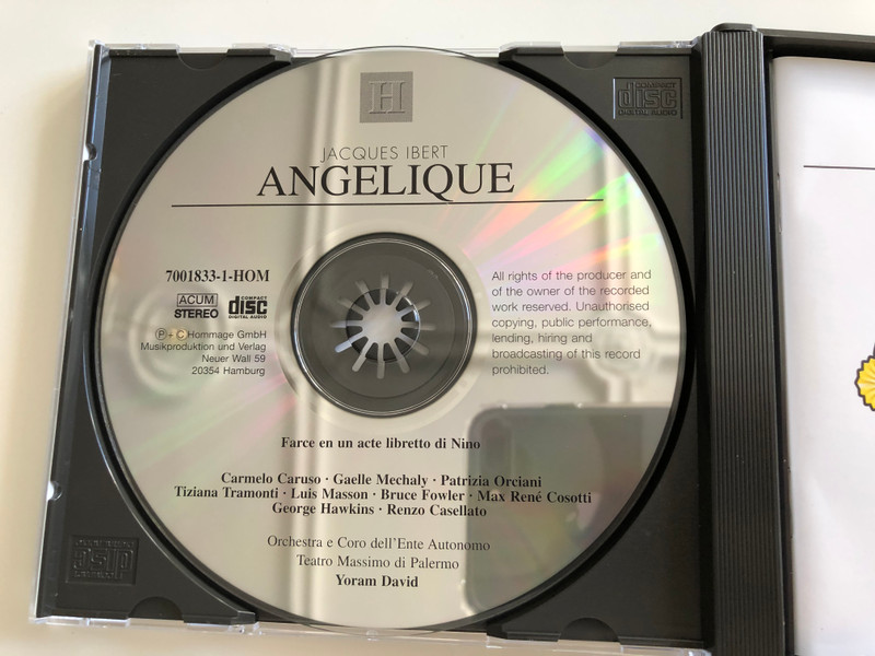 Jacques Ibert ‎– Angélique / Farce In Un Acte, First Recording In The World / Orchestra E Coro Dell'e a Teatro Massimo Di Palermo, Yoram David / Hommage Box Set Audio CD Stereo / 7001833-HOM