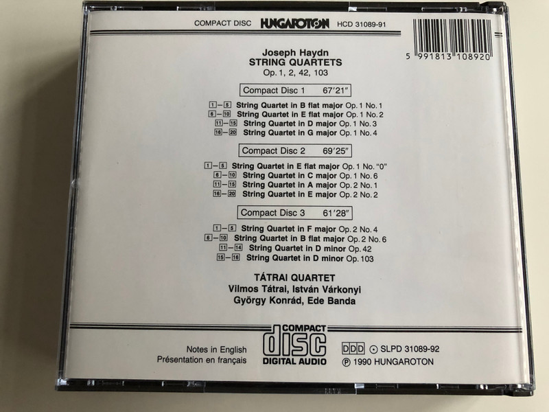 Joseph Haydn ‎– String Quartets Opp.1, 2, 42, 103 / Tátrai Quartet / Hungaroton Classic ‎3x Audio CD 1995 Stereo / HCD 31089-91