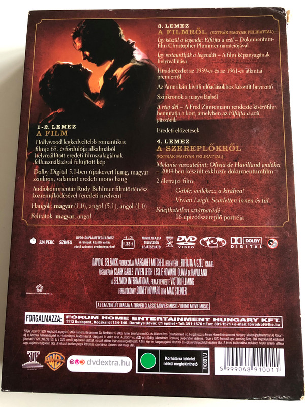 Gone with the Wind DVD 1939 Elfújta a szél / 4 disc Special Edition / Négylemezes extra változat / Directed by Victor Fleming / Starring: Clark Gable, Vivien Leign, Leslie Howard, Olivia de Havilland (5999048910011)