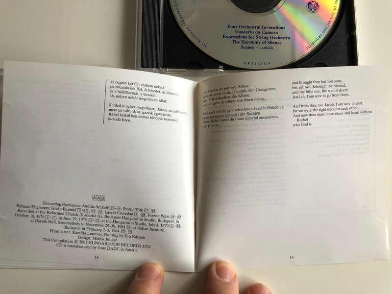 Kamillo Lendvay - Four Orchestral Invocations, Concerto da Camera, Experssions for String Orchestra, The Harmony of Silnce, Scenes-cantata / Hungaroton Classic Audio CD 2001 Stereo / HCD 32064