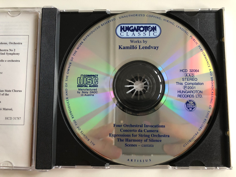 Kamillo Lendvay - Four Orchestral Invocations, Concerto da Camera, Experssions for String Orchestra, The Harmony of Silnce, Scenes-cantata / Hungaroton Classic Audio CD 2001 Stereo / HCD 32064