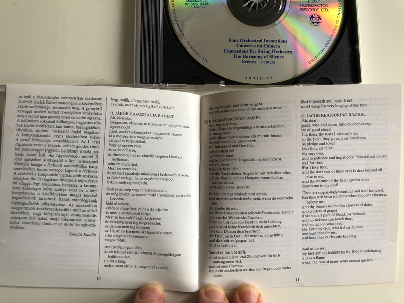 Kamillo Lendvay - Four Orchestral Invocations, Concerto da Camera, Experssions for String Orchestra, The Harmony of Silnce, Scenes-cantata / Hungaroton Classic Audio CD 2001 Stereo / HCD 32064