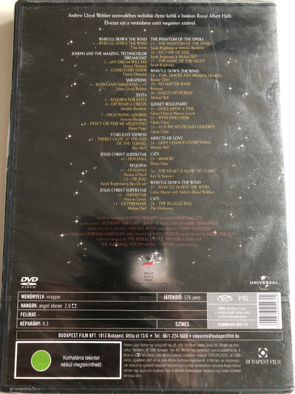 Andrew Lloyd Webber - The Royal Albert Hall Celebration DVD 1998 Royal Albert Hall-i Ünneplés / A legjobb szerzeményei a legnagyobb sztárokkal (5999544254602)