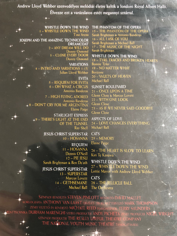 Andrew Lloyd Webber - The Royal Albert Hall Celebration DVD 1998 Royal Albert Hall-i Ünneplés / A legjobb szerzeményei a legnagyobb sztárokkal (5999544254602)