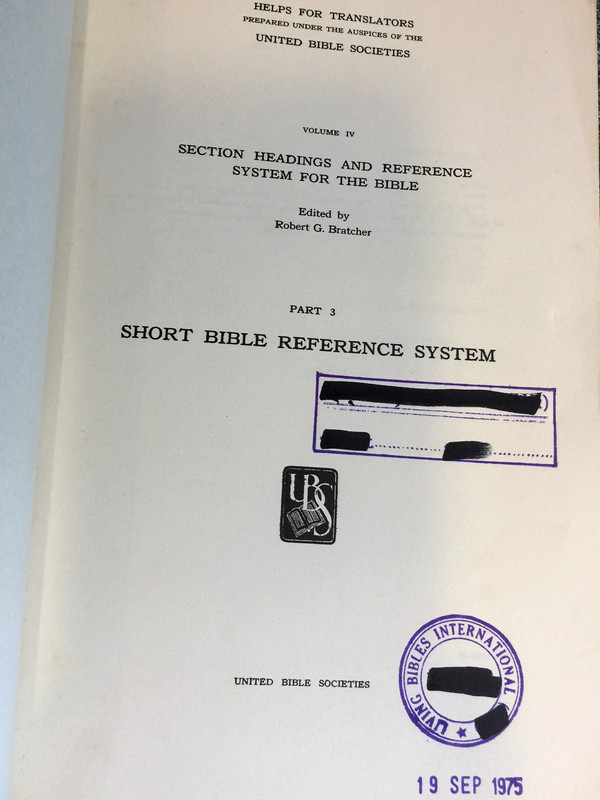 Helps for Translators - Section Headings and Reference System for the Bible / Part 3 Short Reference System / UBS - United Bible Societies 1968 (UBS-1968-M)