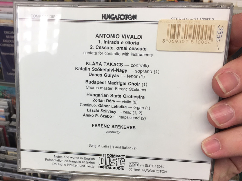 Vivaldi - Intrada E Gloria / Klára Takács, Budapest Madrigal Choir, Hungarian State Orchestra, Ferenc Szekeres / Hungaroton Audio CD 1981 Stereo / HCD 12087-2