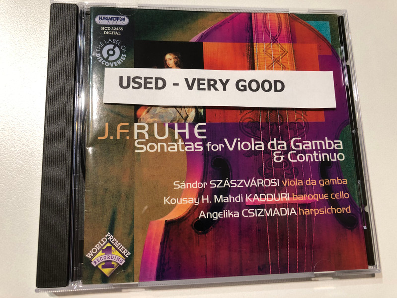 J. F. Ruhe - Sonatas for Viola da Gamba & Continuo / Sandor Szaszvarosi - viola da gamba, Kousay H. Mahdi Kadduri - baroque cello, Angelika Csizmadia - harpsichord / Hungaroton Classic Audio CD 2007 Stereo / HCD 32455 (5991813245526)