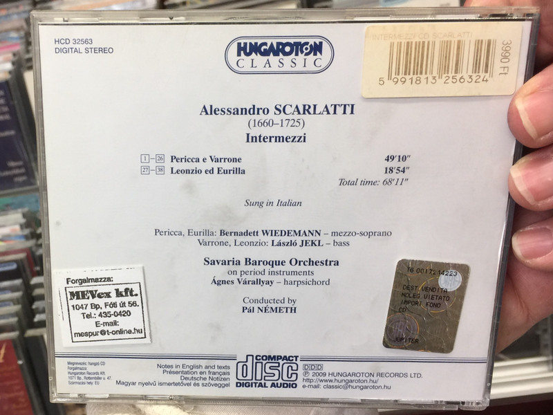 Alessandro Scarlatti - Intermezzi/ Pericca e Varrone, Leonzio ed Eurilla / Bernadett Wiedemann, Laszlo Jekl / Savaria Baroque Orchestra on period instruments, Pal Nemeth / Hungaroton Classic Audio CD 2009 Stereo / HCD 32563
