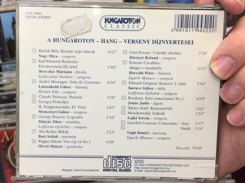 Hungaroton - Hang - Verseny 2000 Dijnyertesei / Nagy Mira, Terecskei Mariann, Linzenbold Gabor, Monostori Gabor, Matyas Tibor, Buti Szilard, Kurucz Gabor, Lajko Istvan / Hungaroton Classic Audio CD 2001 Stereo / HCD 19452