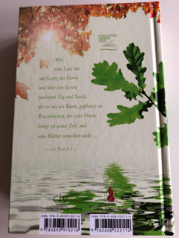 German language Bible / Leafy Cover / Die Bibel - Schlachter übersetzung - Version 2000 / Hardcover / CLV 2018 / 6th edition (9783893970216)