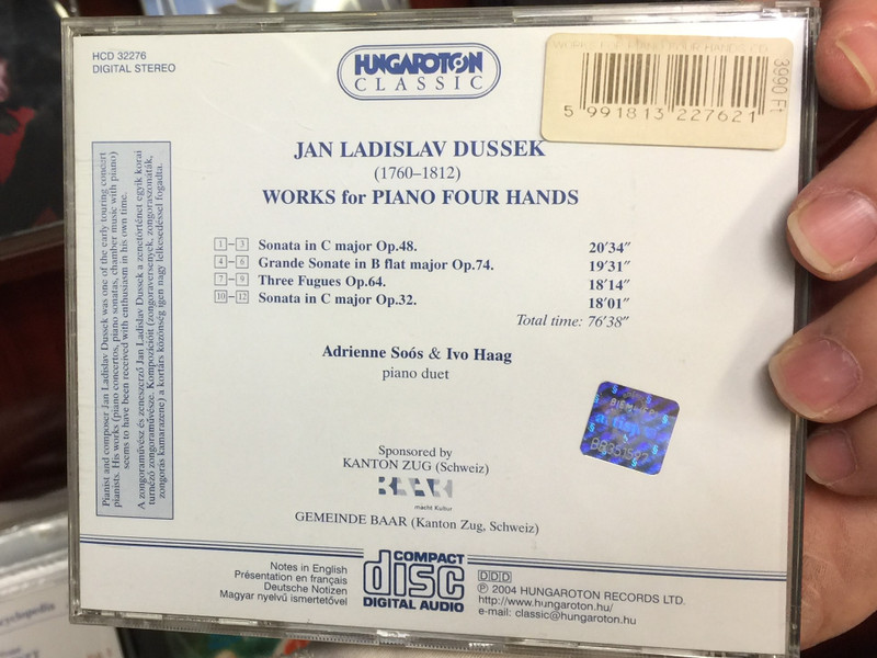 Jan Ladislav Dussek - Works for Piano Four Hands / Adrienne Soos & Ivo Haag / Hungaroton Classic Audio CD 2004 Stereo / HCD 32276