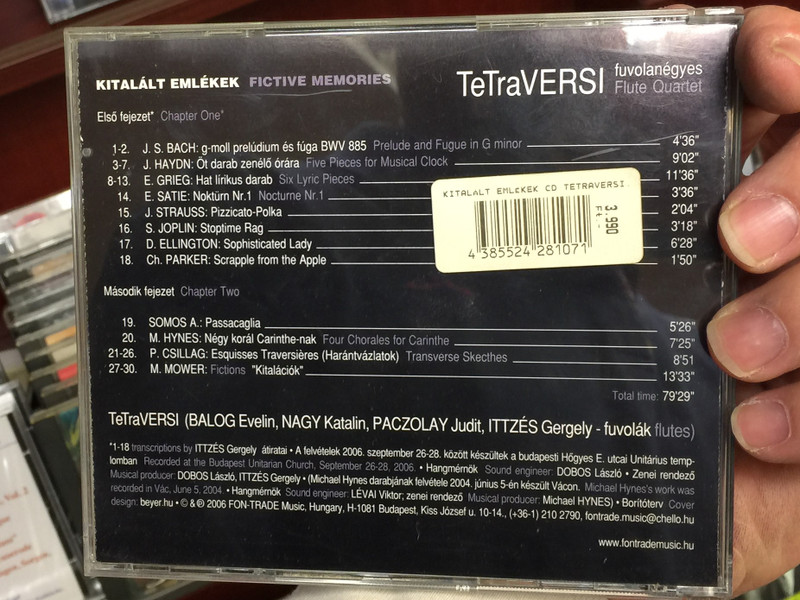 TeTraVERSI Fuvolanégyes (Flute Quartet) / Kitalált Emlékek, Fictive Memories / Fon-Trade Music ‎Audio CD 2006 / FTMCD 1