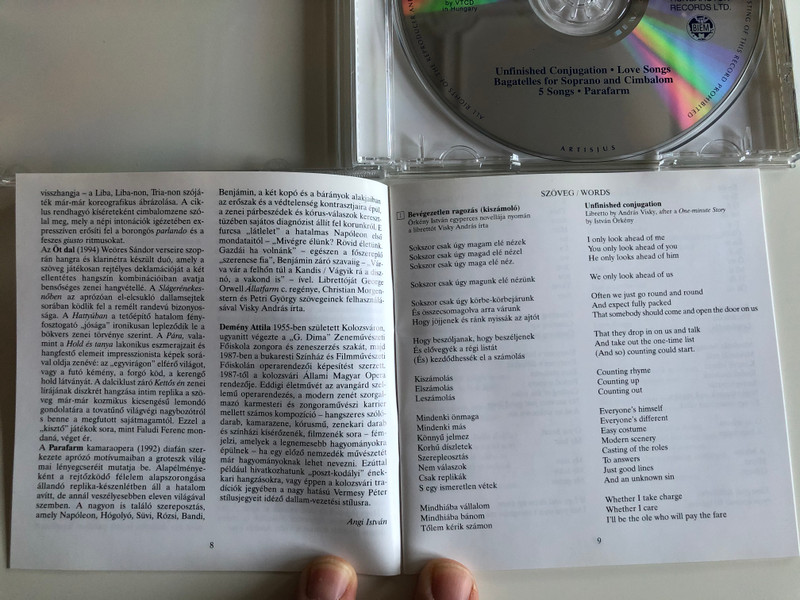 Attila Demeny - 5 Songs Parafarm / Unfinished Conjugation, Love Songs, Bagatelles for soprano and cimbalom / Hungaroton Classic Audio CD 2002 Stereo / HCD 32136